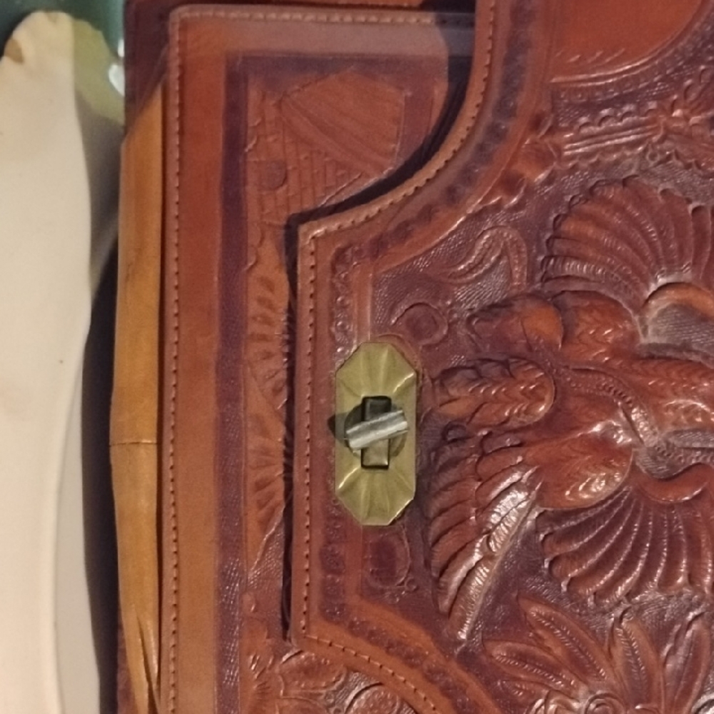 Vintage Brown Leather Embossed Clutch